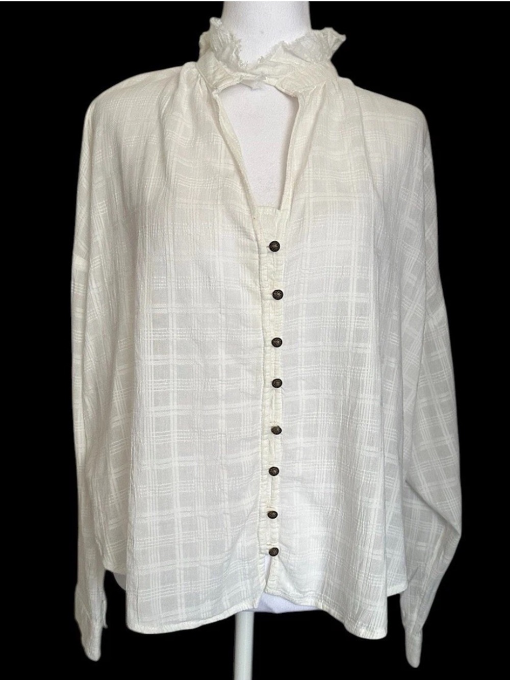 Pilcro Anthropologie Women’s Button-Down Top Ivory Ruffle Check Print Size M